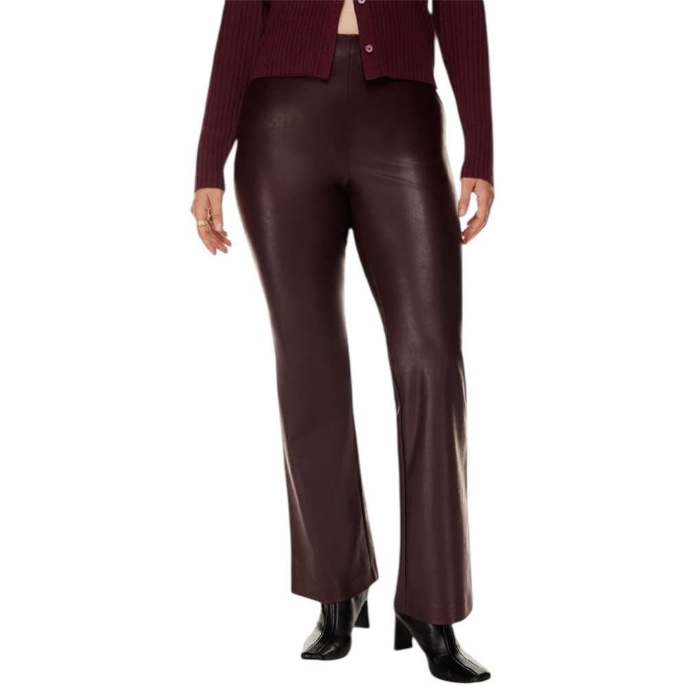 Aritzia Wilfred Roma Vegan Leather Oxblood Burgundy Flared Pants Sleek Size 4 - Picture 2 of 15